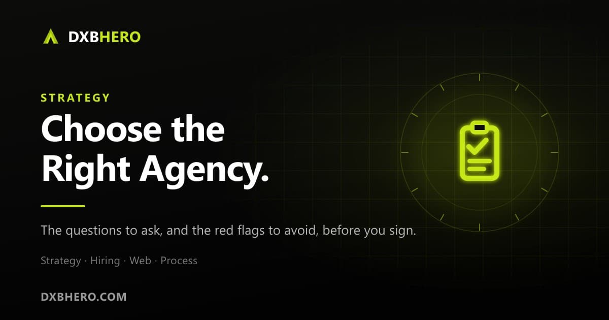 Illustration of a checklist and magnifying glass representing the process of vetting and choosing a web development agency.