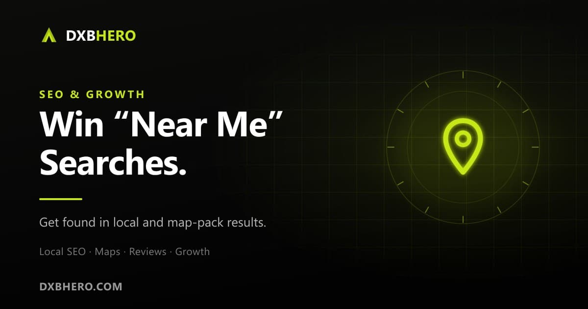 A smartphone showing a map with location pins and nearby business listings in a “near me” search result