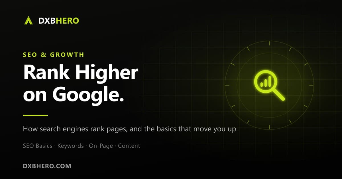 Illustration of a magnifying glass with an upward arrow, representing higher search engine rankings.